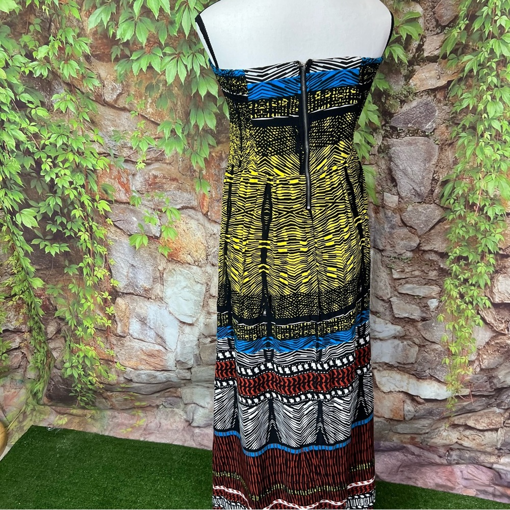 XHILARATION Shirred Strapless Multicolor Block Print Maxi Dress, S - Picture 7 of 11
